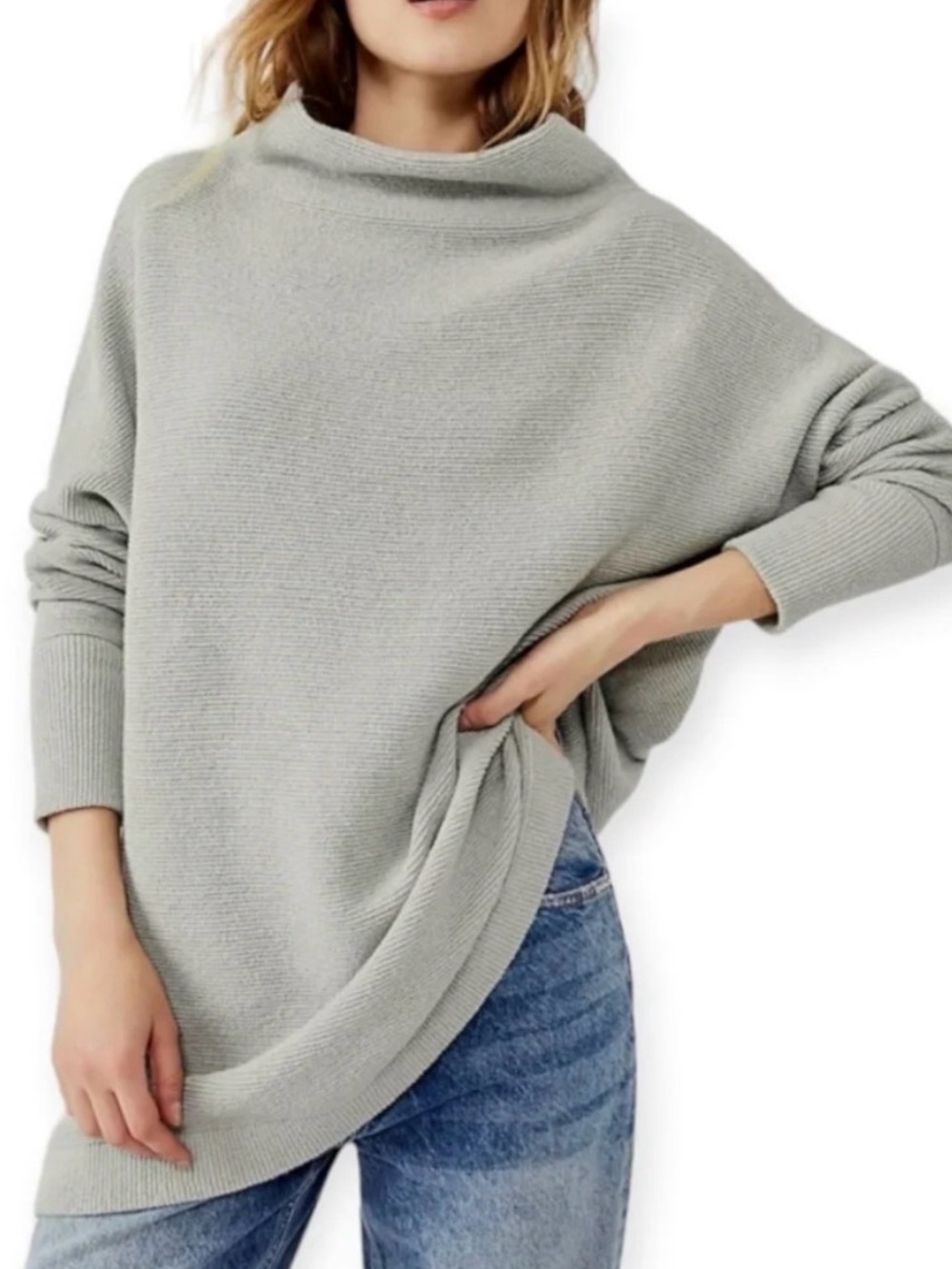 Free People Ottoman Slouchy Tunic Sweater Oversized Lagenlook Gray M
